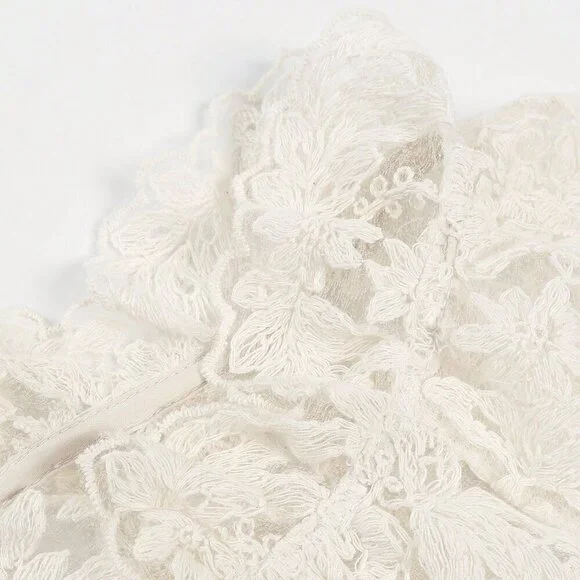 Apricot Casual Women's Elegant  Lace Sheer long sleeve Blouse - Picture 7 of 9